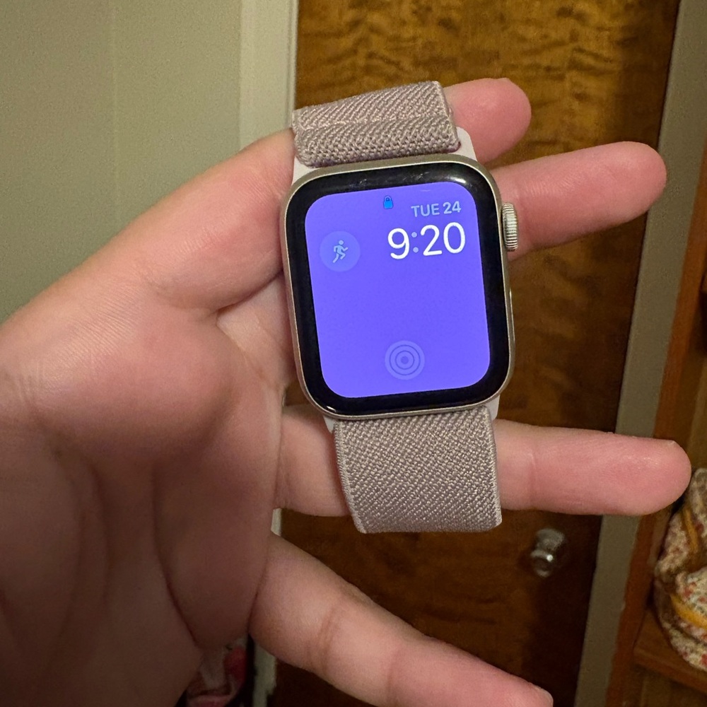 Apple Watch with Light Pink Fabric Loop and Silver Case